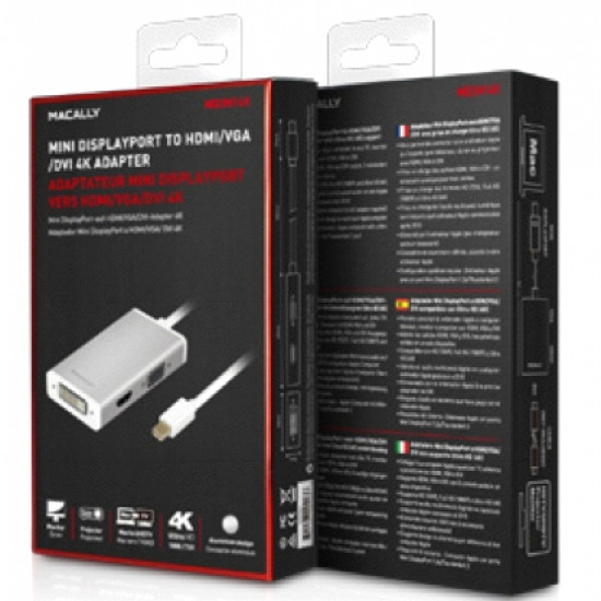 Macally - Adaptador mini DisplayPort-DVI/HDMI/VGA 4K
