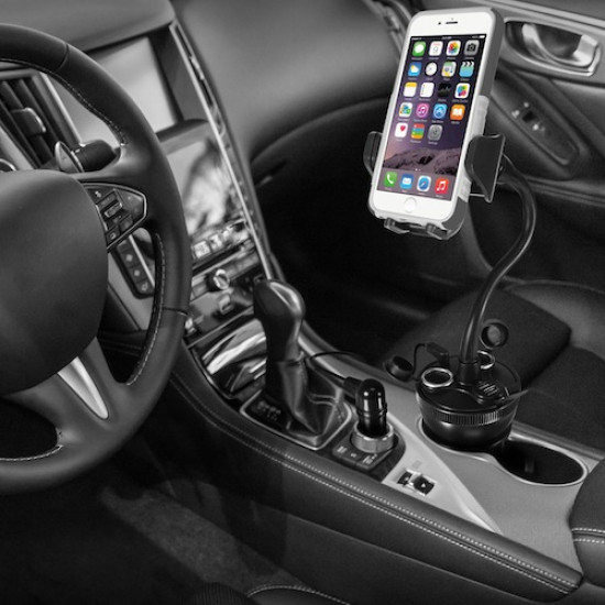 Macally - Car Cup Holder Mount w/ USB charger
