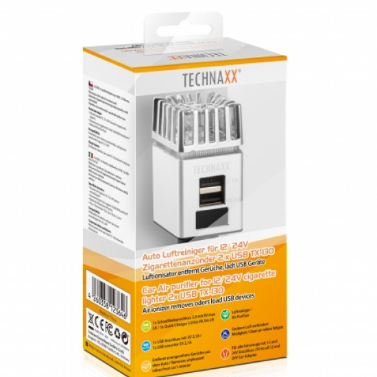 Technaxx - Car Air Purifier for cigarette lighter 2x USB