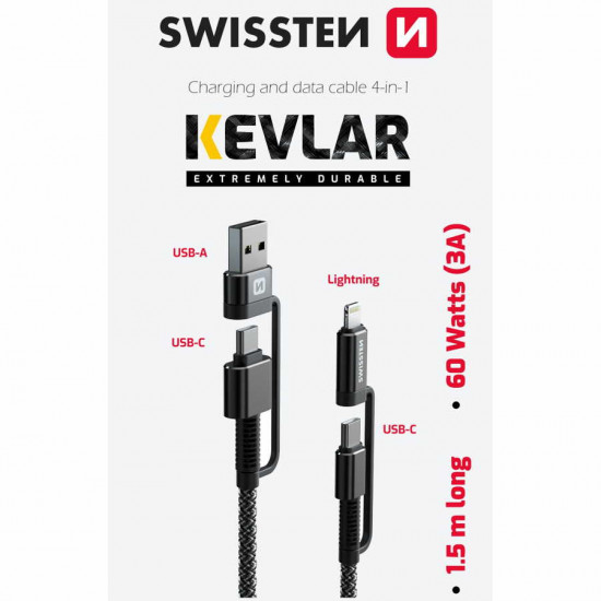 Swissten - Cabo Kevlar USB-C 4in1 1.5m (antracite)
